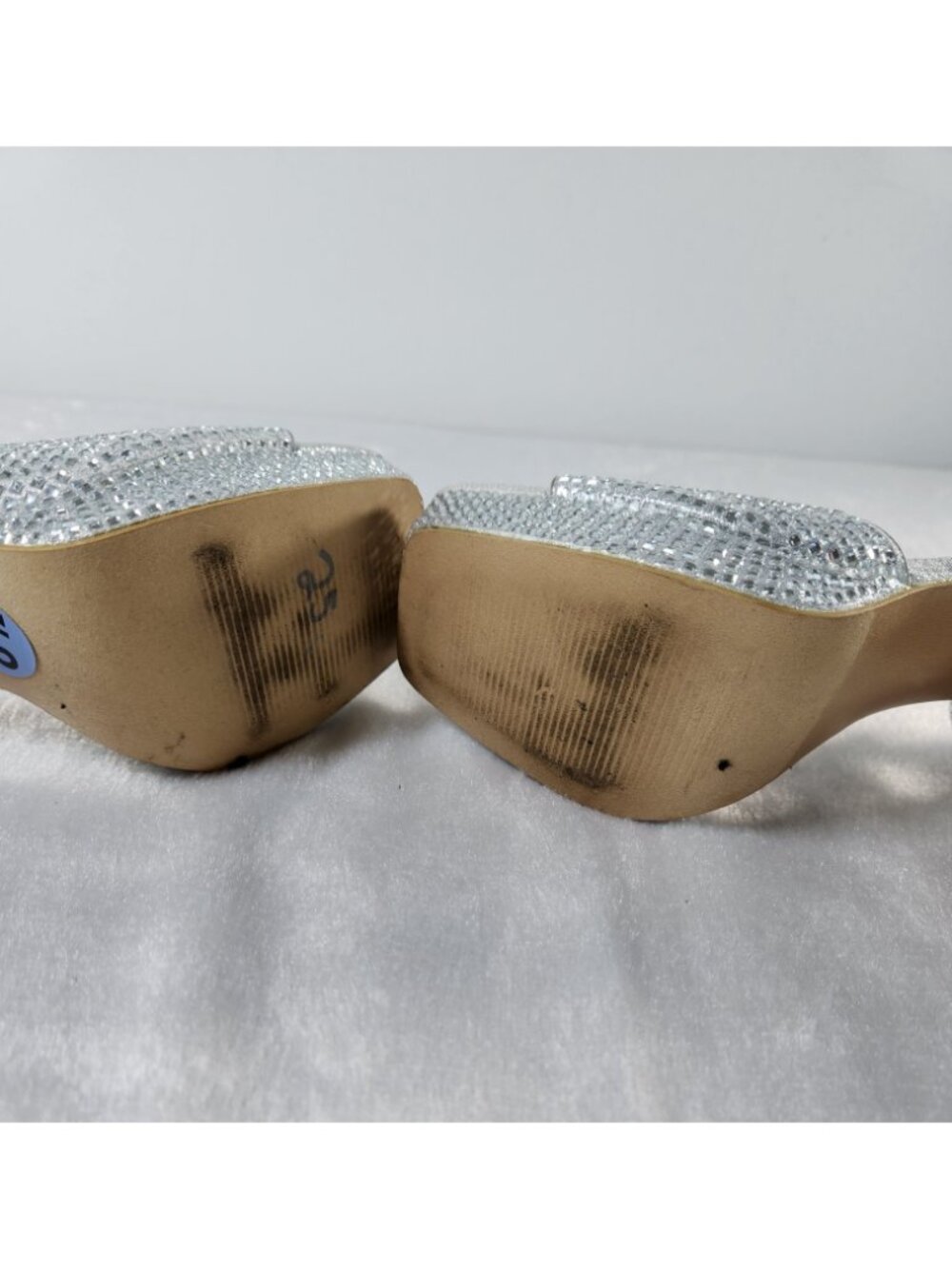 Bisou Bisou Michele Bohbot Silver Rhinestone Platform Sandals Square Toe Sz 8.5 - Picture 7 of 7
